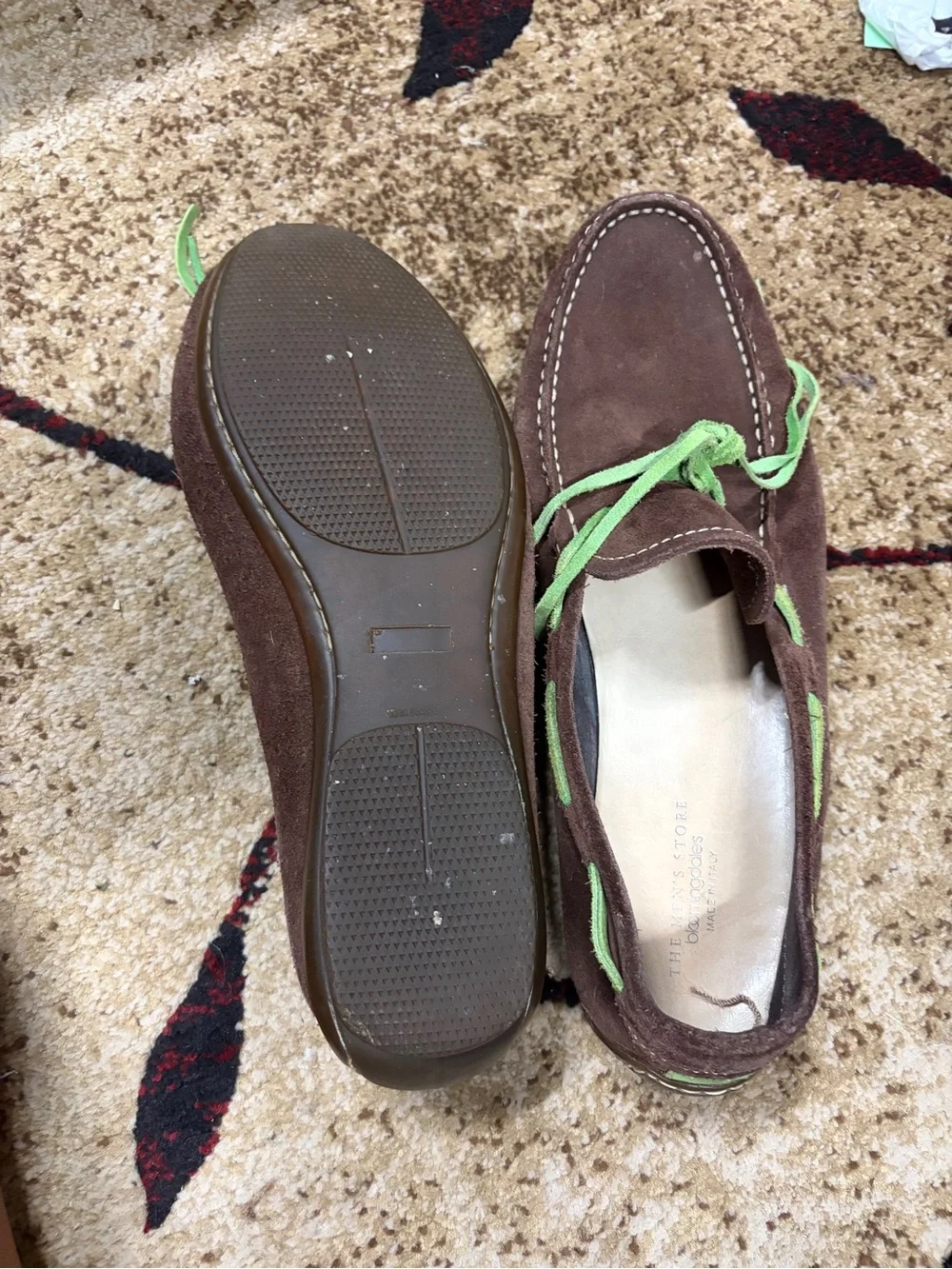 The Men's Store Brown Suede Loafers with Green Laces